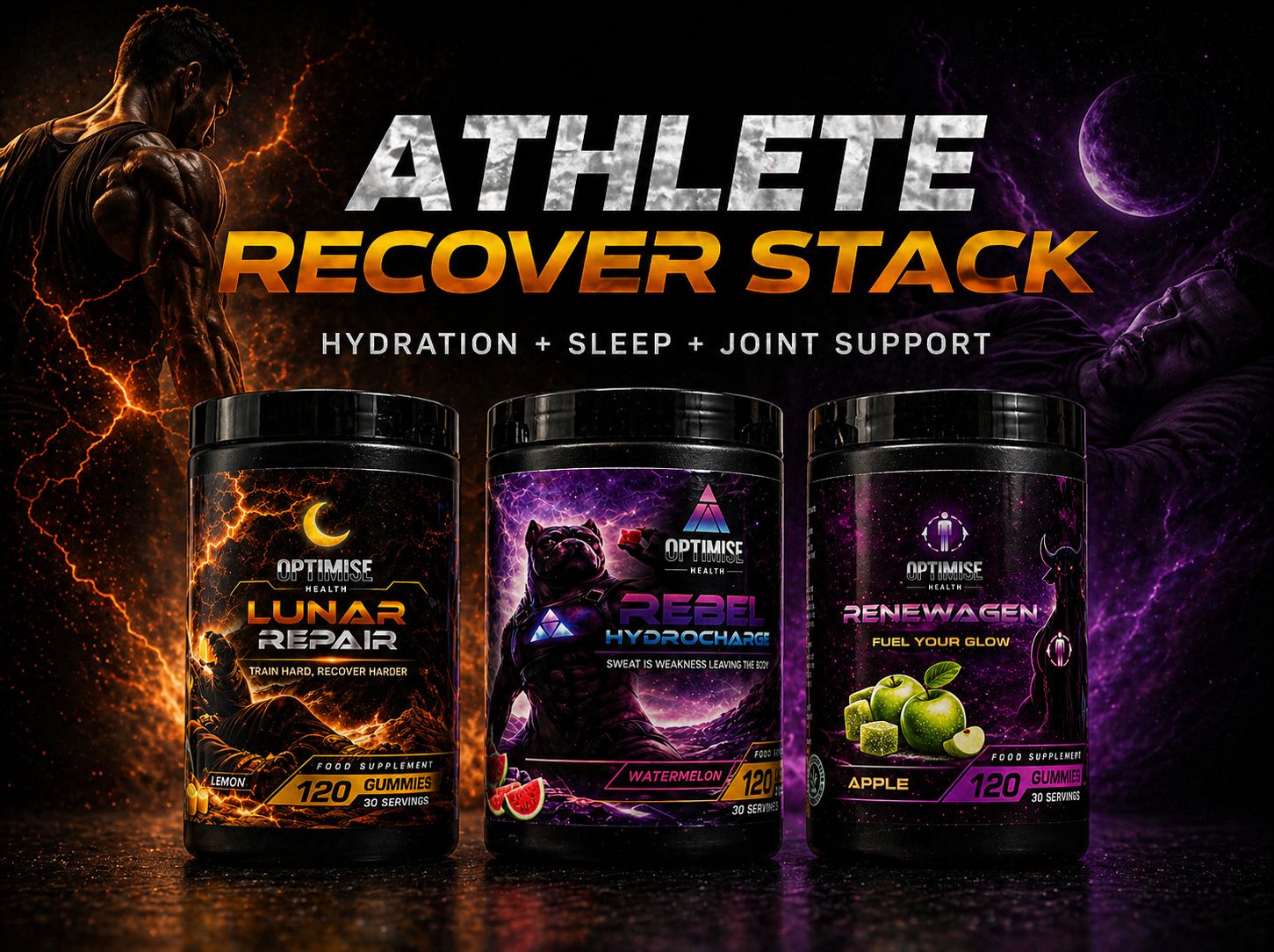 Athlete Recovery Stack Lunar + Rebel + Renewagen